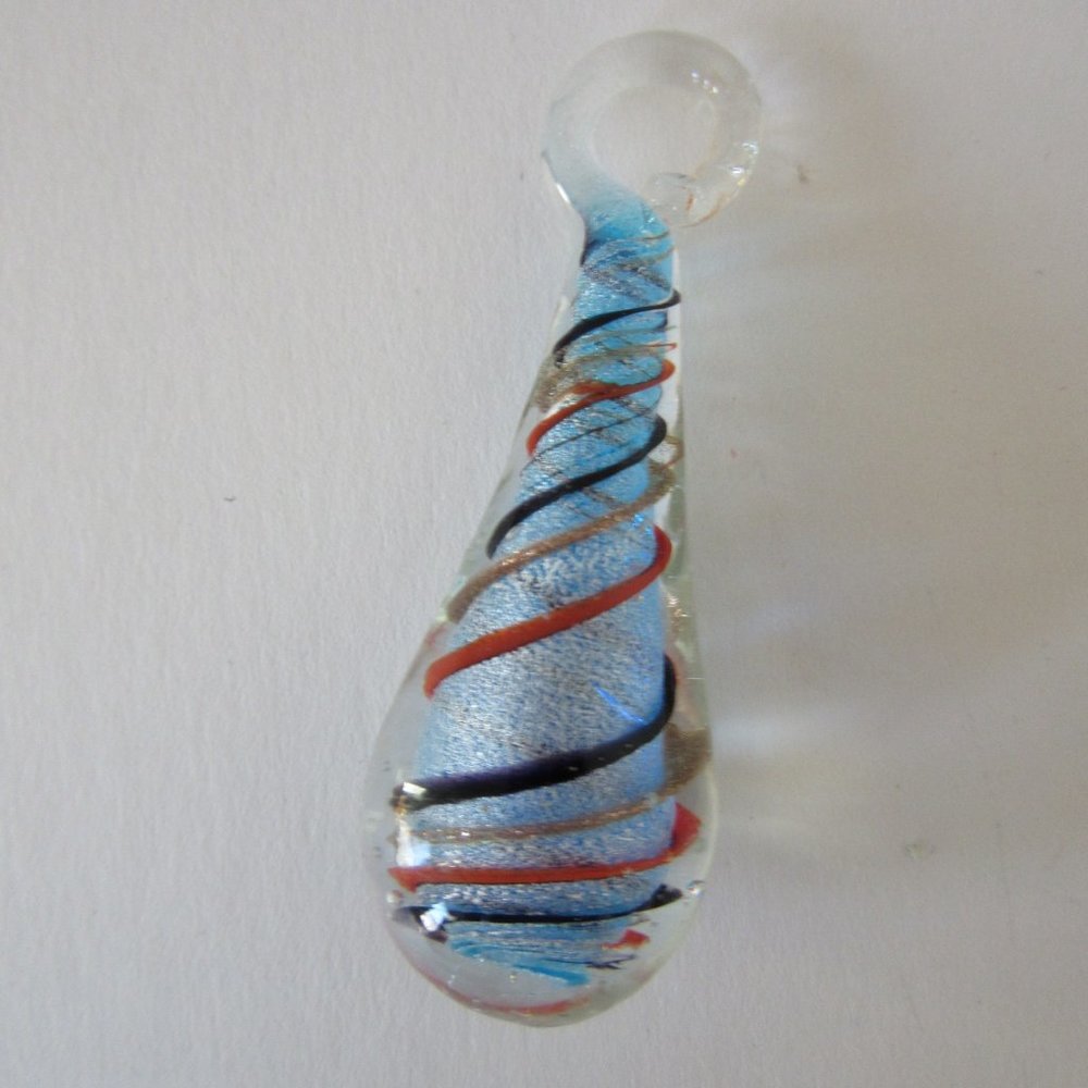 Glass Pendant Statement Necklace Blue Red Swirl Teardrop
